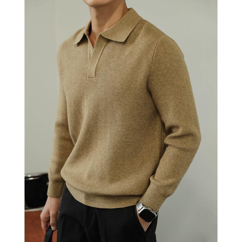 Men's Heavyweight Wool Seagull Collar Sweater - Thick Warm Business Pullover for Autumn/Winter.
