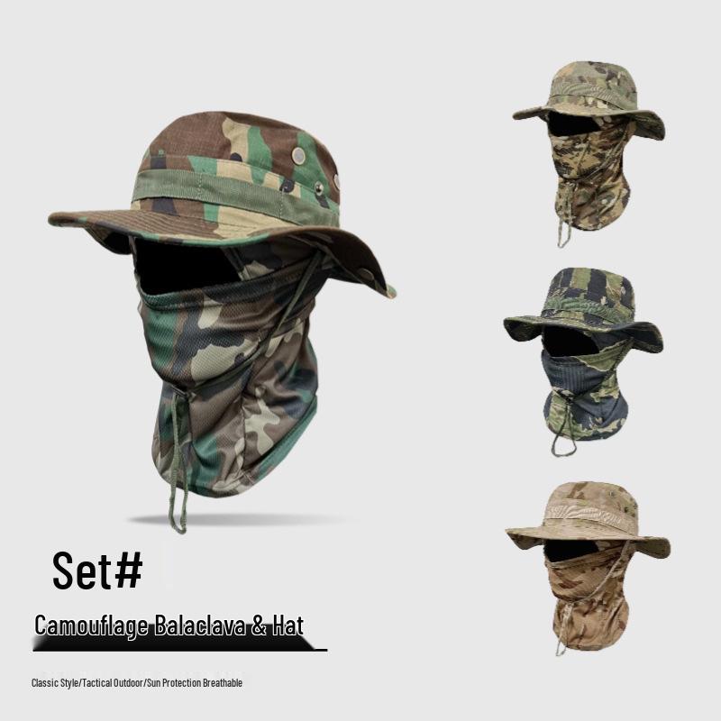 Větruodolná maskáčová sada čepice: Kulatá rybářská čepice s okrajem pro cestování v přírodě a horolezectví