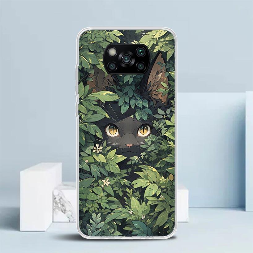 Anime Cute Black Cat Meow Phone Case For Xiaomi Poco F7 Ultra X5 X6 X7 Pro M7 Redmi 15C 15 13C 13 12C 12 10C 10 10A 9 9C 9A 9T C