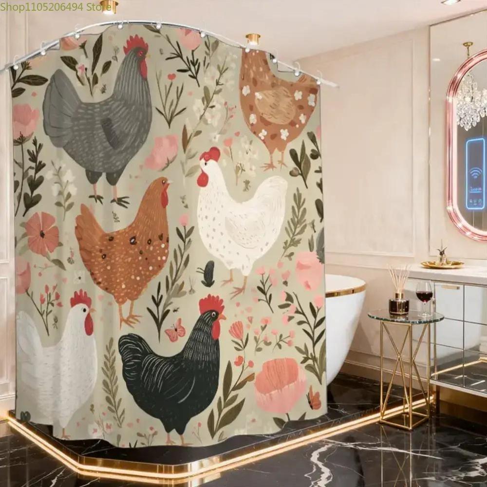 A Bathroom Shower Curtain, Farm Picking Day, Spring Festival Shower Curtain, Includes 12 Hooks, 180*180Cm Bathroom Window Curt