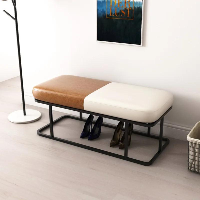 Light Luxury Iron Shoe Stool - Nordic Cloakroom Bench for Living Room