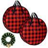 2pcs Christmas Wreath Storage Bag Plaid Holder Zippered Wreath Storage Box with Handle/ Holiday Garland Wreath Storage Container