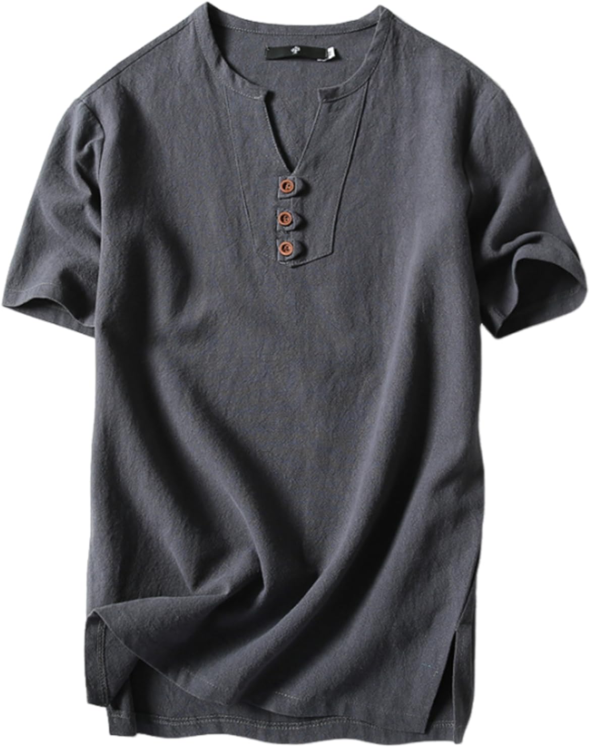 

Short Summer Casual Large Henley Summer Easy to Move Street Korean Crew Everyday Business Training 3 [J.STORE] Men s Linen-Style T-Shirt, Sleeve, сірий колір