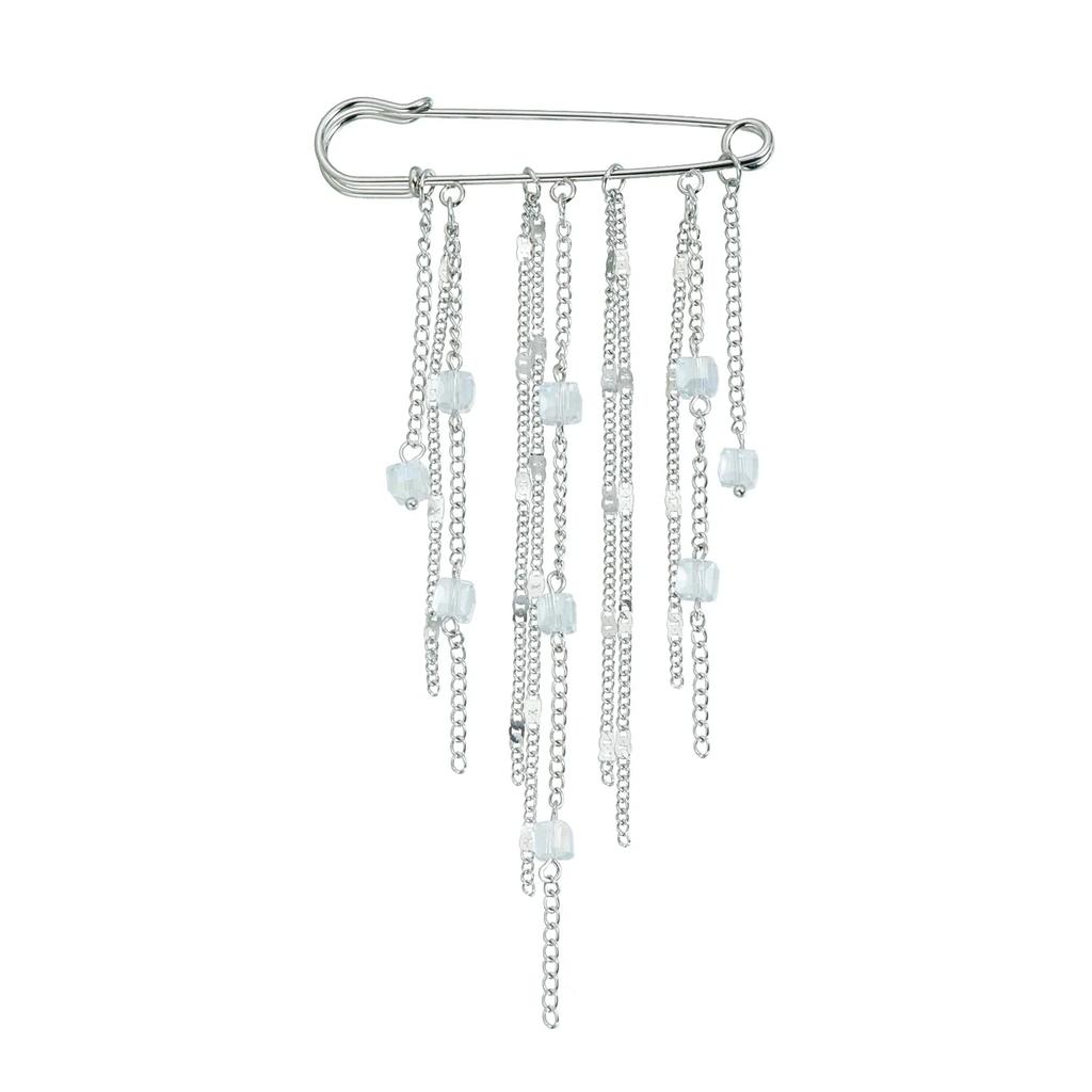 Hip Hop Trendy Imitation Pearl Tassel Chain Brooches for Men Women Waist-shaping Fixed Pin Accessory Multi-functional Jewelry