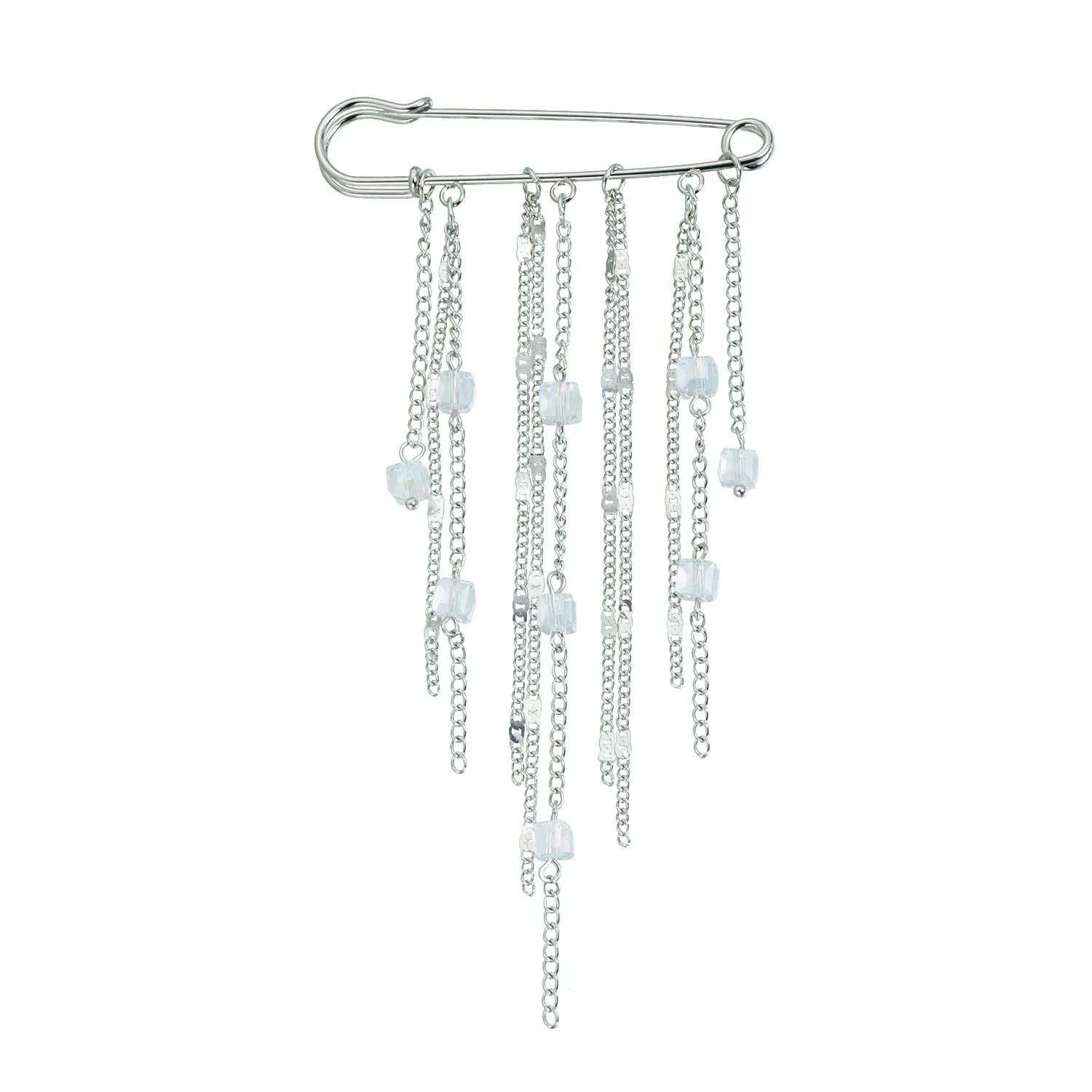 

Hip Hop Trendy Imitation Pearl Tassel Chain Brooches for Men Women Waist-shaping Fixed Pin Accessory Multi-functional Jewelry