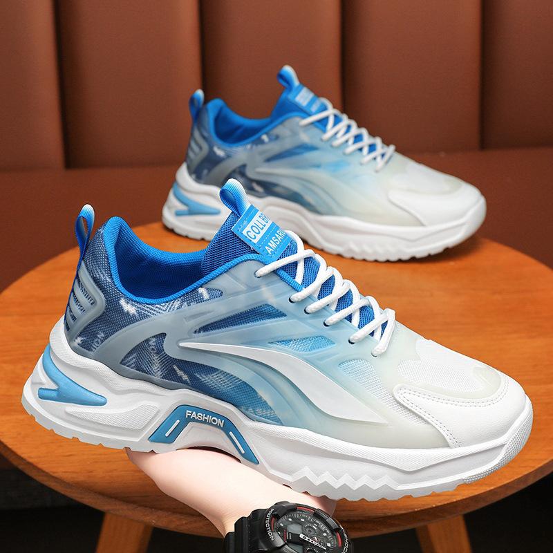 Men's Summer Mesh Sneakers: Korean Style Versatile White Thick Sole Running Casual Dad Shoes