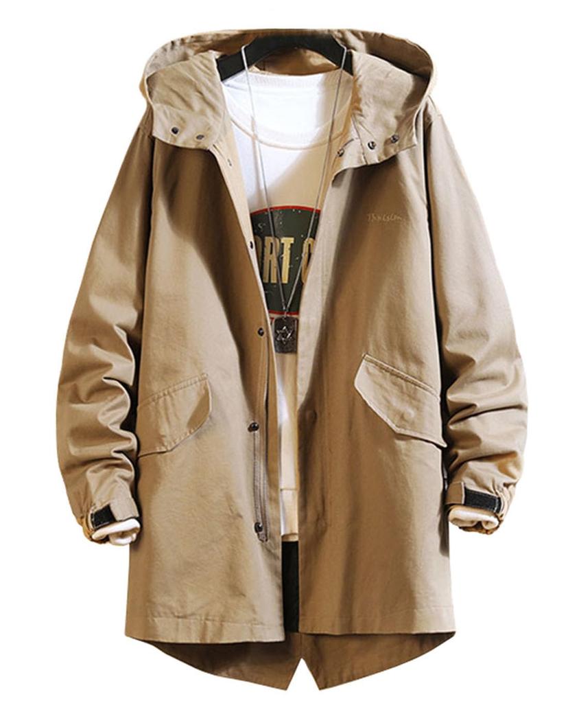 Long Plus Sizes [OKJCON] Men's Jacket, Autumn, Casual, Business, Hooded, Windproof, Stylish, (JP, Alphabet, M, Khaki)