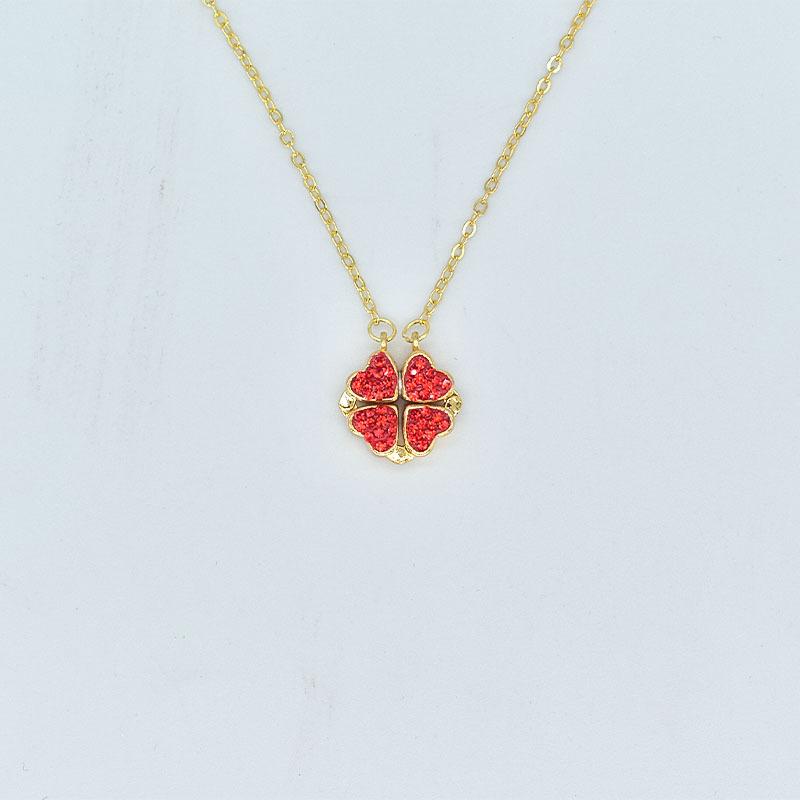 Red And Black Double Wearing Four-Leaf Flower Necklace Female Style Design Double Wearing Open And Closed Full Diamond Heart Shape