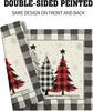 Waterclor Buffalo Plaid Christma Trees Linen Placemats Set of 6 18x12 Inch Xmas Winter Holiday Table Mat Wipeable Place Mat