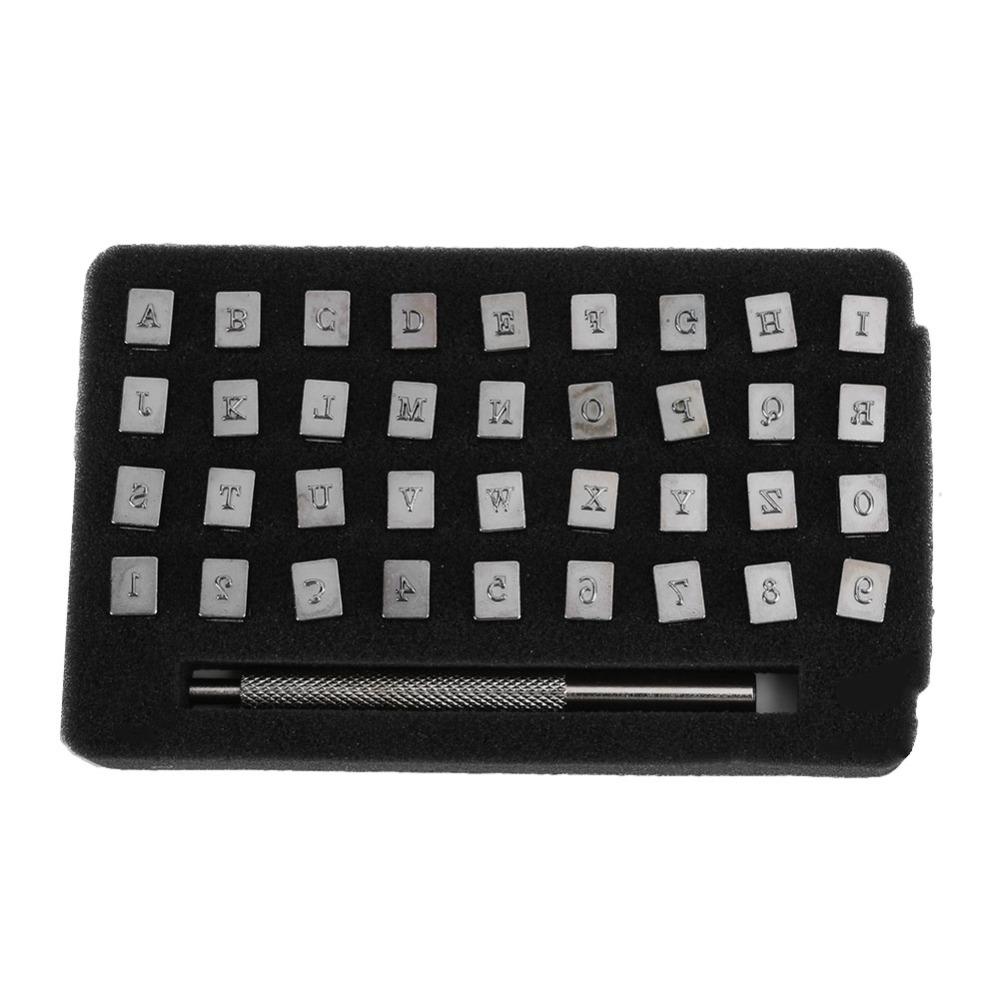 37pcs Handle Design Alphabet Stamp Set Steel Material Metal Letter Punch For Jewelry Making