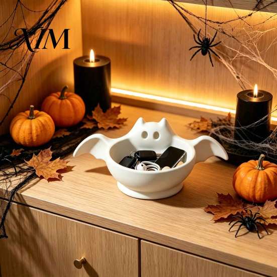 Wide Mouth Snack Storage Halloween Candy Bowl, Bat Shape Ceramic Serving Dish, Cute Decorative Bowl for Snacks Tabletop Decoration Party