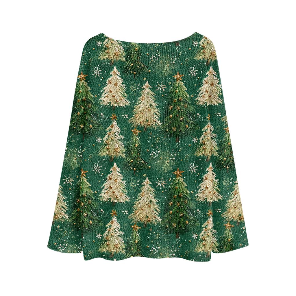 Women's Fashion Round Neck Long Sleeve Christmas Print Casual Pullover Sweater Top