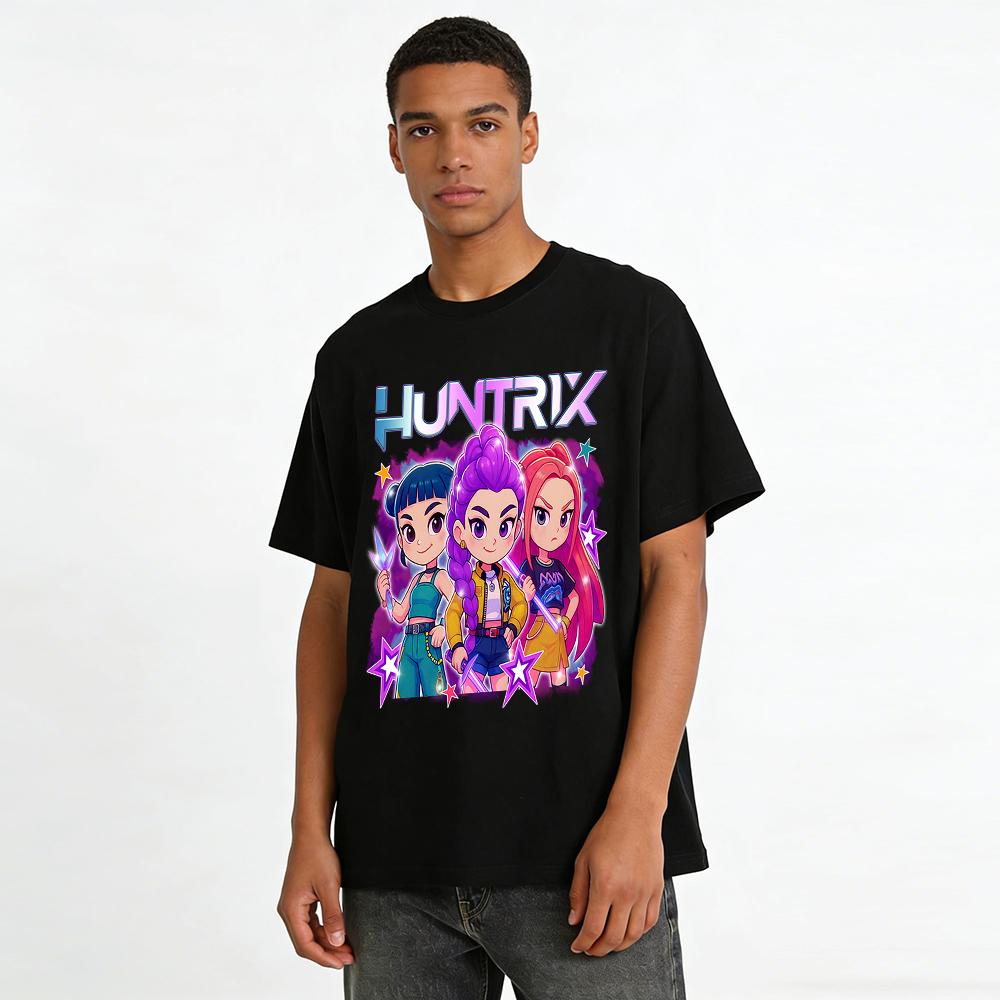 Huntrix Girl Group Cartoon Print Casual Top Trendy Anime Girl Style Loose Comfortable Versatile T-Shirt Pure Cotton T-shirt