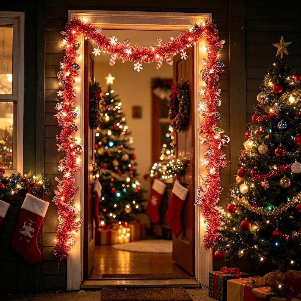 Snowman Christmas LED String Lights Furry Strips Xmas Tree Ball Pendant  Festive Party