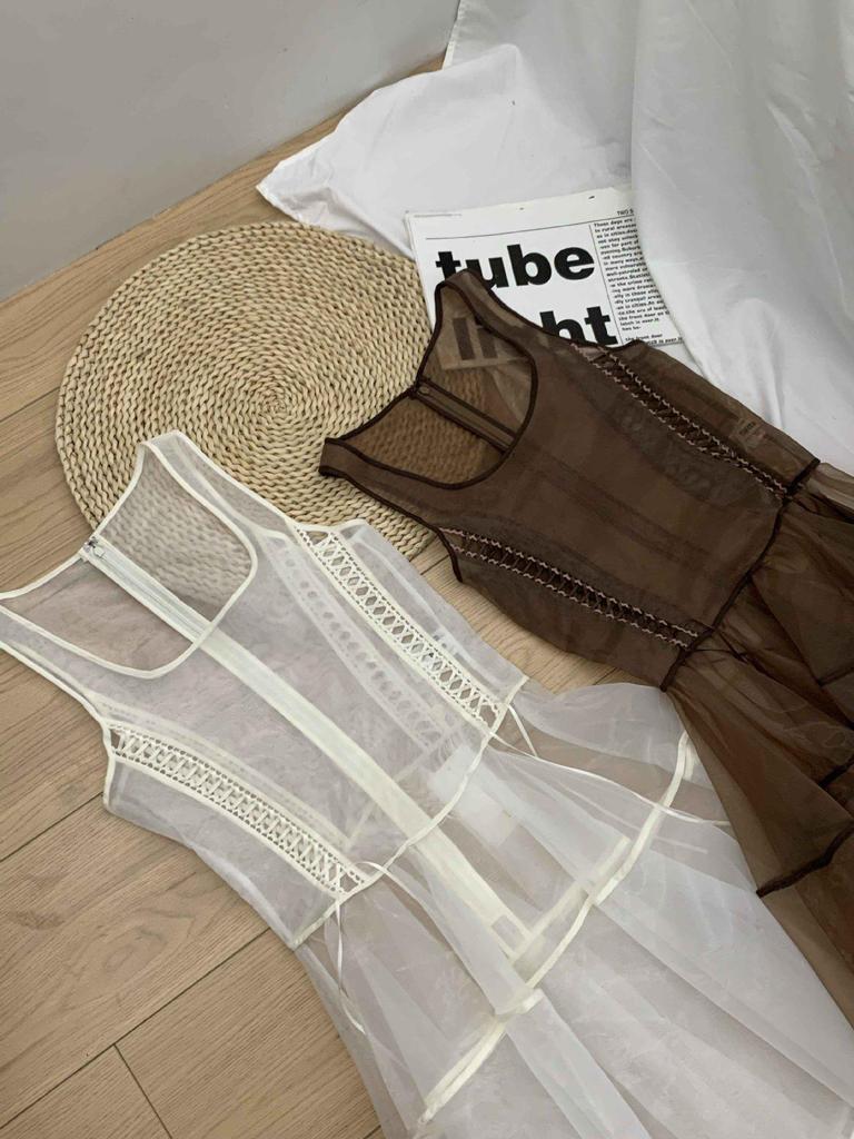 Zarif Nokta Dantel Organze Uzun Etek - İlkbahar ve Sonbahar İçin Kore Stili