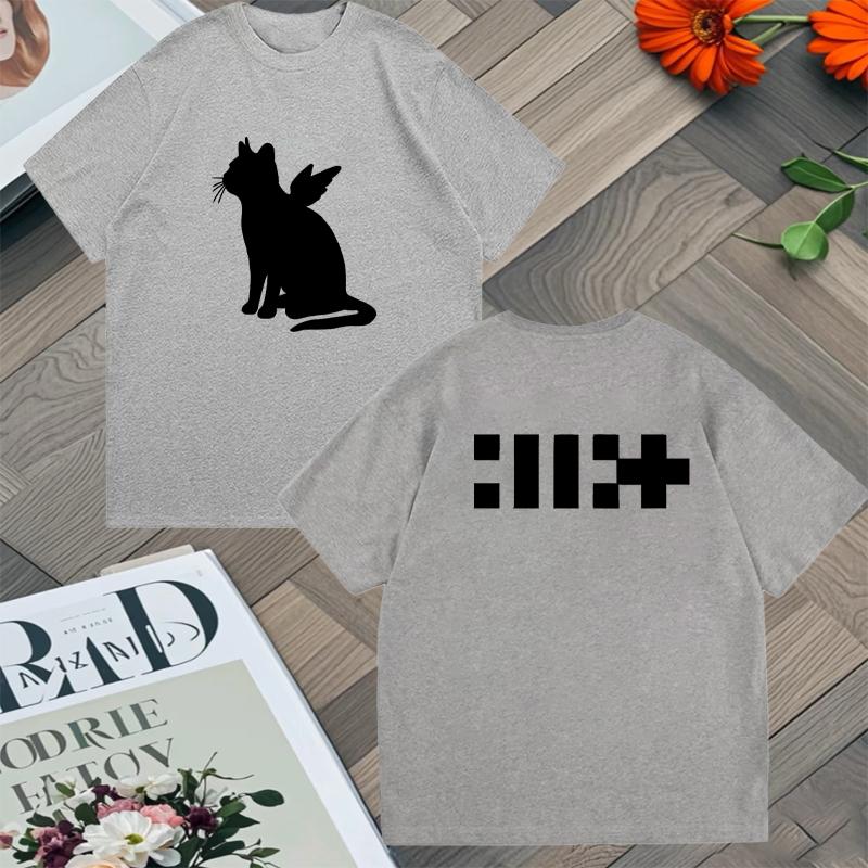 T-shirt Illit KPOP Girl Band associé à un album imprimé recto-verso style Gato Angel en coton coréen pour homme ample décontracté Y2K unisexe