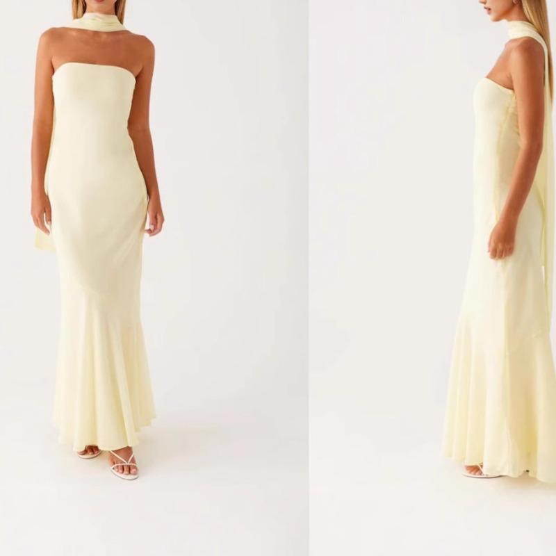 Europe, America, Amazon Spring and Summer New Temperament Socialite Satin Backless Tube Top Digital Printing Dress
