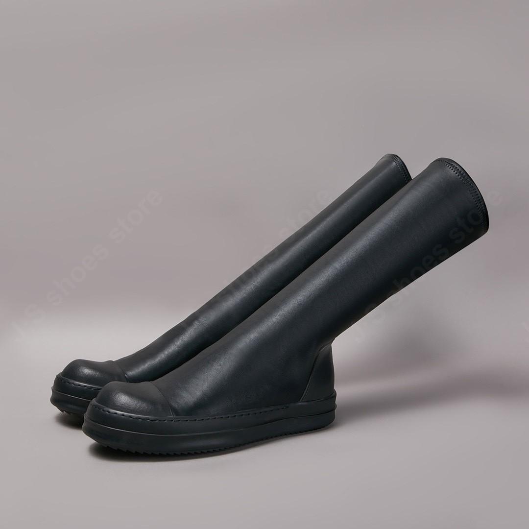 

Ro Men Shoe Women Casual Shoes Stretch Boot Knee-High Full Black Leather Boots Loafers Flat Sneaker Black Cowhide Ankle Boot 48