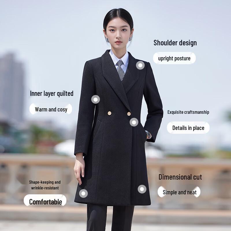 Women's Black Mid-length Padded Wool Blend Winter Coat