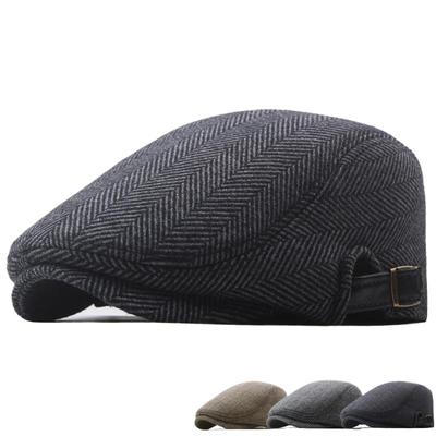 Beret Men's Autumn and Winter Fleece Warm Forward Hat Tweed Cap British Newsboy Hat