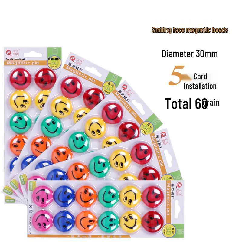 Smiley Face Magnetic Buttons: Colorful, Strong Magnets for Whiteboards & Chalkboards