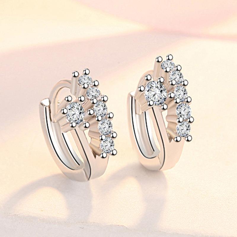 New 925 Sterling Silver Earrings for Women Original Charm Double Hoop Earrings Pave CZ Fine Engagement Anniversary Jewelry Gift