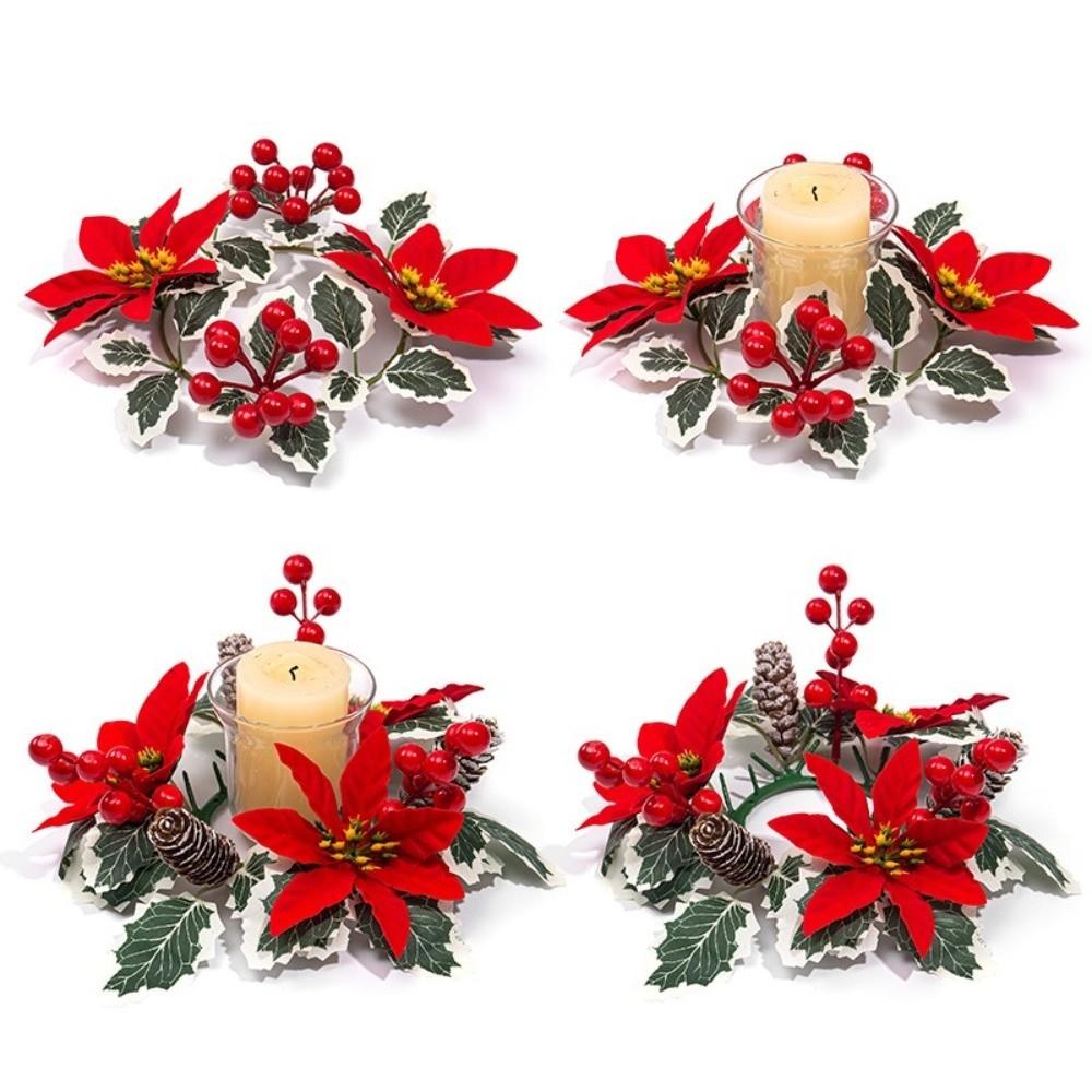 Plastic Christmas Wreath Artificial Flower Pine Candlestick Garland Dining Table