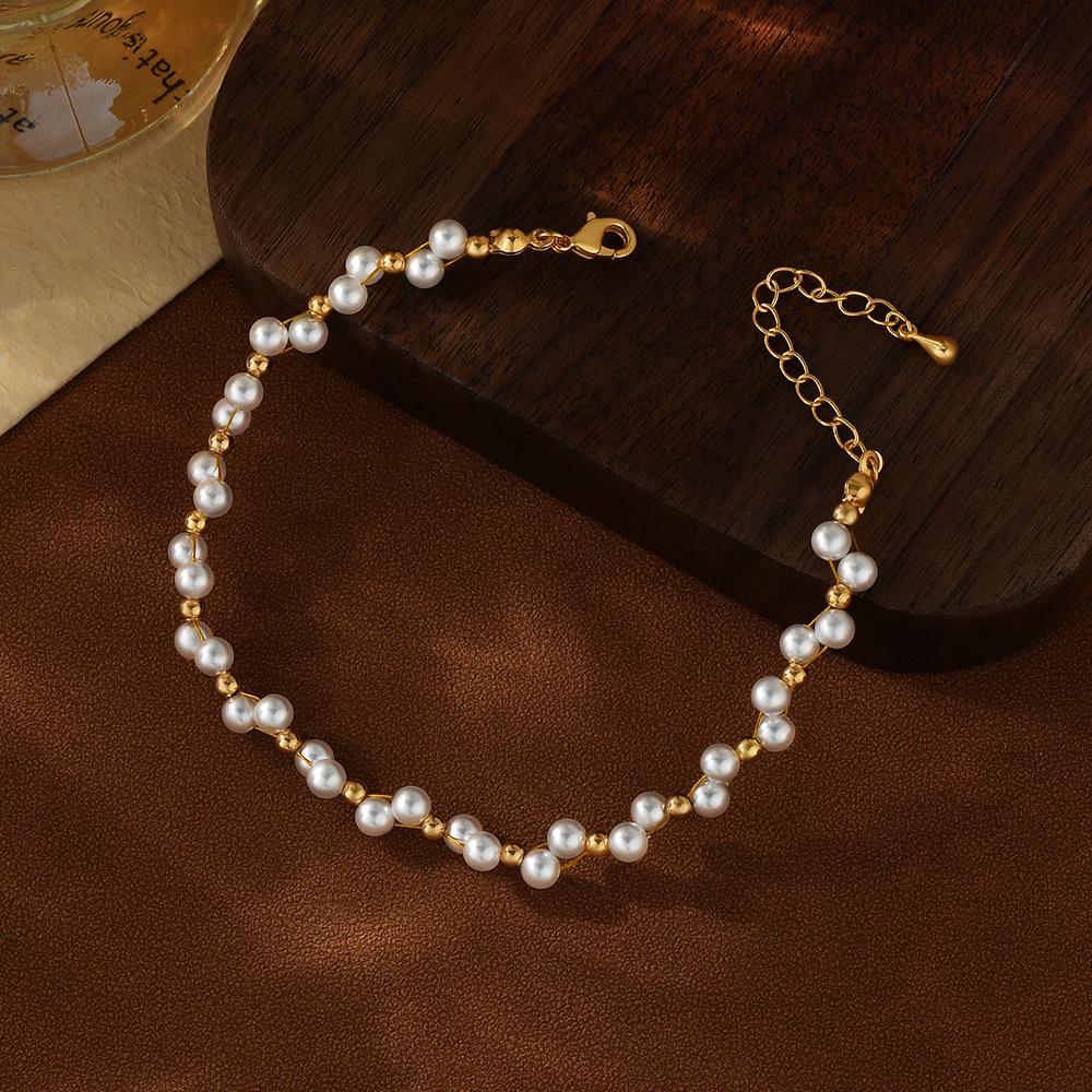 Women's Double Layer Gold-Plated Woven Pearl Bracelet - High-End Chinese Style Summer Accessory