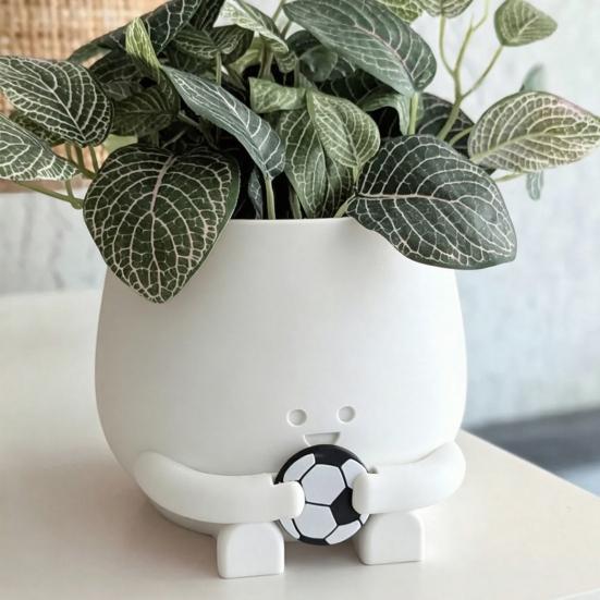 Smile Face Planter Pot 3D Printed Cute Holding Tennis/Soccer Head Flower Pot with Drainage Hole for Indoor Outdoor Home Garden Decor
