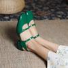  Patent leather women sandals ankle strap square toe sandals high heel shoes green