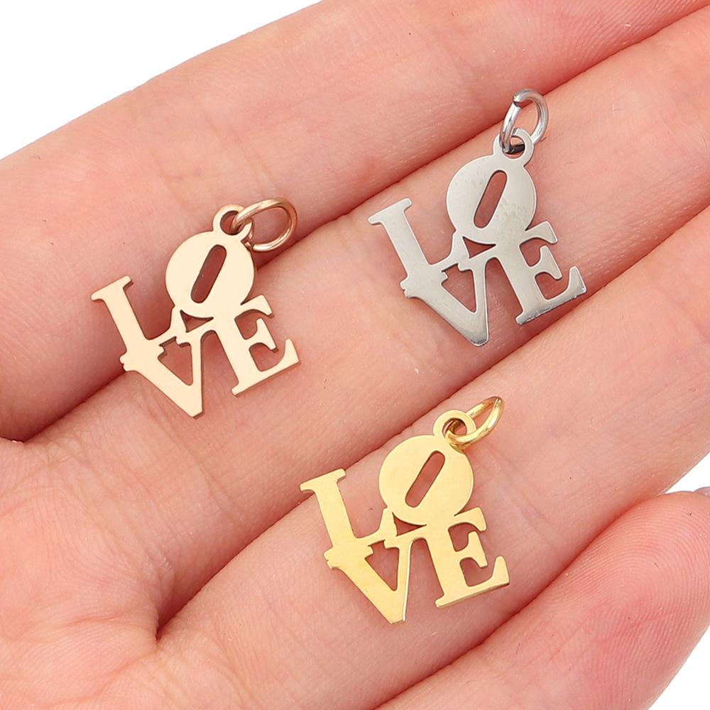 2pcs/lot Stainless Steel Love Charms Classic Polish Charms Pendants For Jewelry Making DIY Handmade Necklace Pendant Accessories