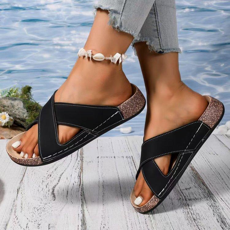 

Large size summer new cross with thick bottom slope heel simple outer wear beach sandals women 36 чорний