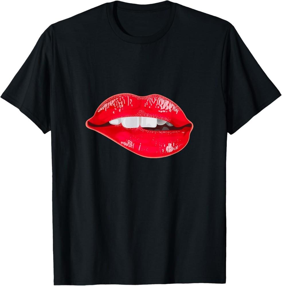 Red Lipstick Lips with White Teeth Biting Lip T-Shirt S