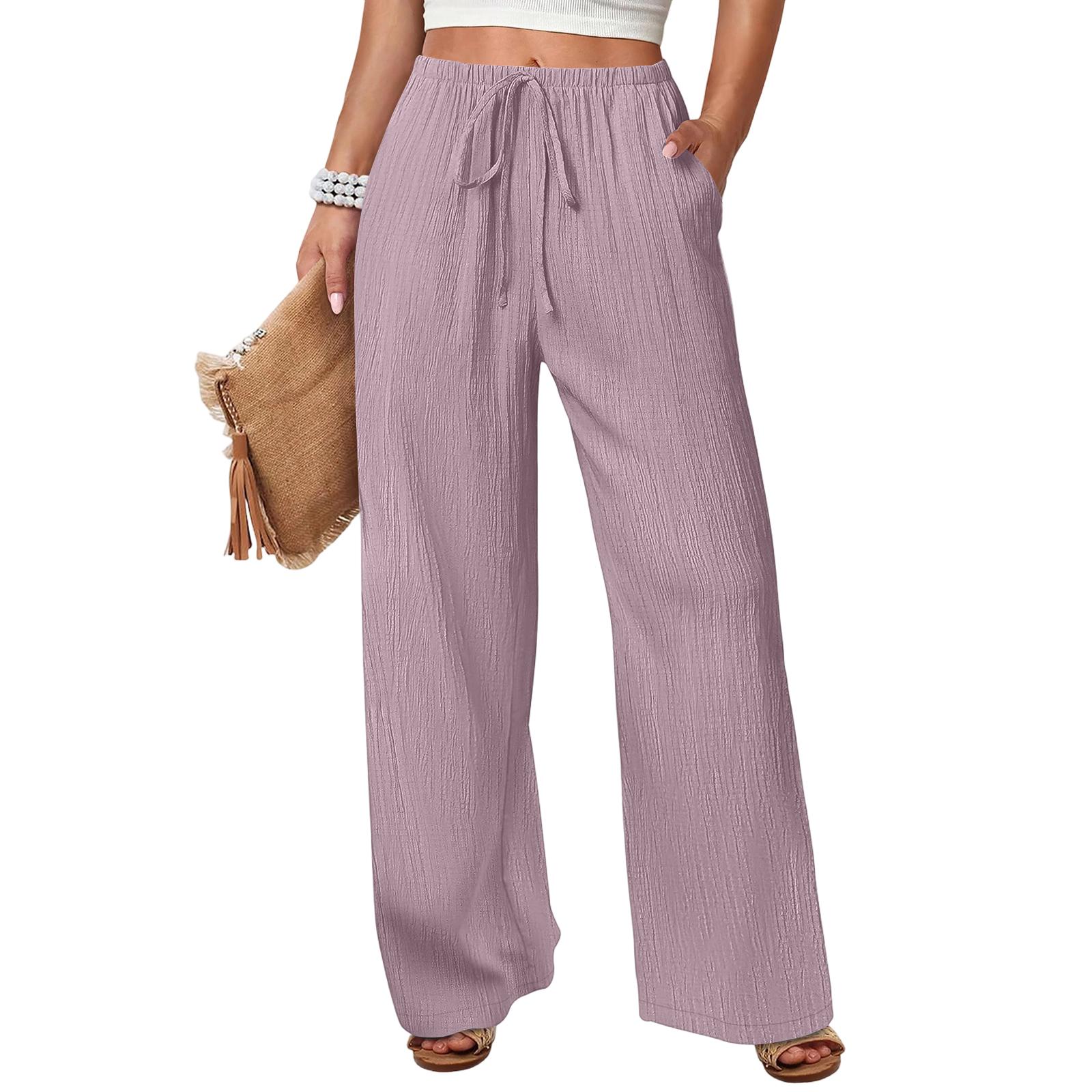 

Women s Loose-fitting, -color, Straight-leg Casual Pants With Drawstring And Pockets. XL рожевий