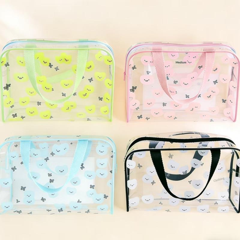 1Pcs Portable Cosmetic Organizer Large Capacity Transparent Pvc Printed Toiletry Bag Travel Toiletry Make Up Bag