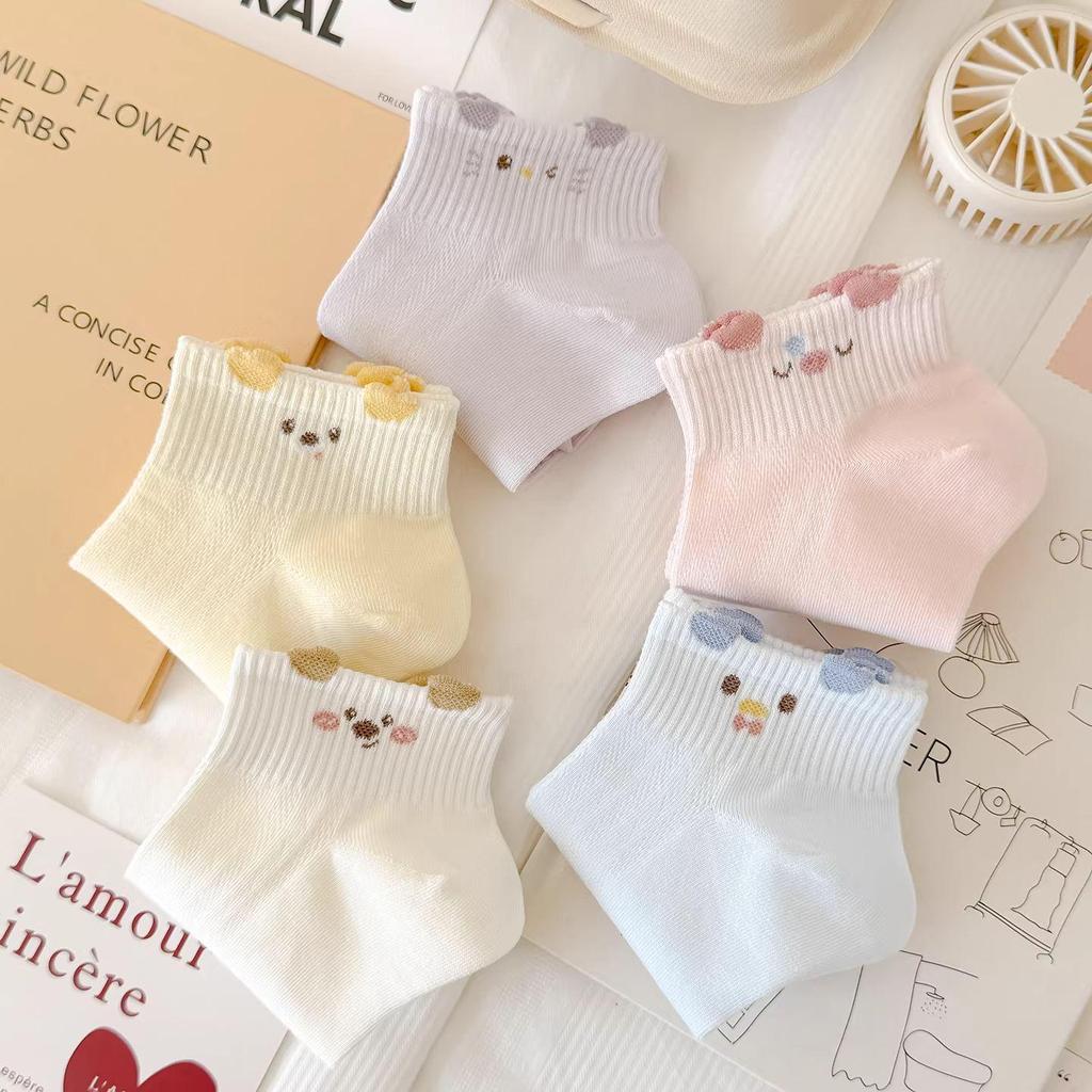 Girls' Cute Cartoon Ear Socks - Spring/Summer Thin Cotton Short Sports Style