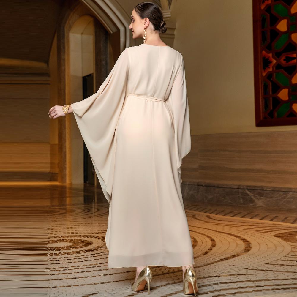 Gold Multi-layer Lotus Leaf Sleeve Positioning Sequin Embroidery Light Luxury Robe Muslim Dress