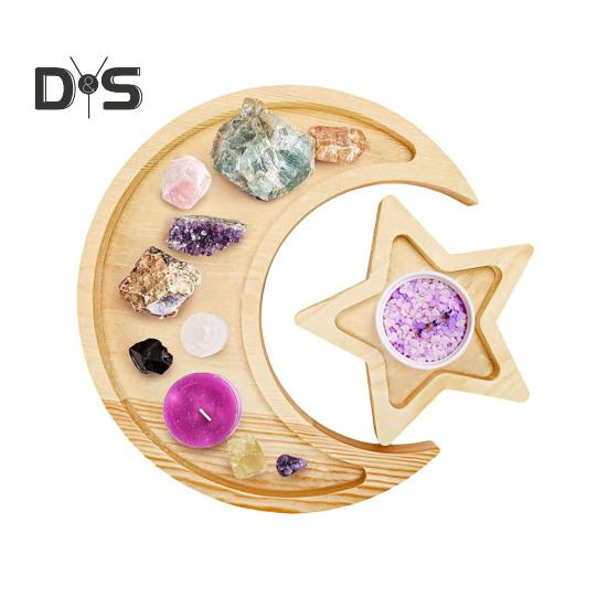 

Деревянная тарелка с луной и звездами, поднос для украшений, гладкий край, без заусенцев, сервировочный поднос для десертов, украшение на Рамадан C