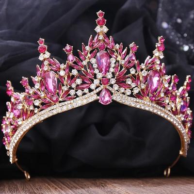Elegant Baroque 10 Color Rose Red Purple Blue Green Crystal Tiara For Women Wedding Girls Party Crown Hair Accessories