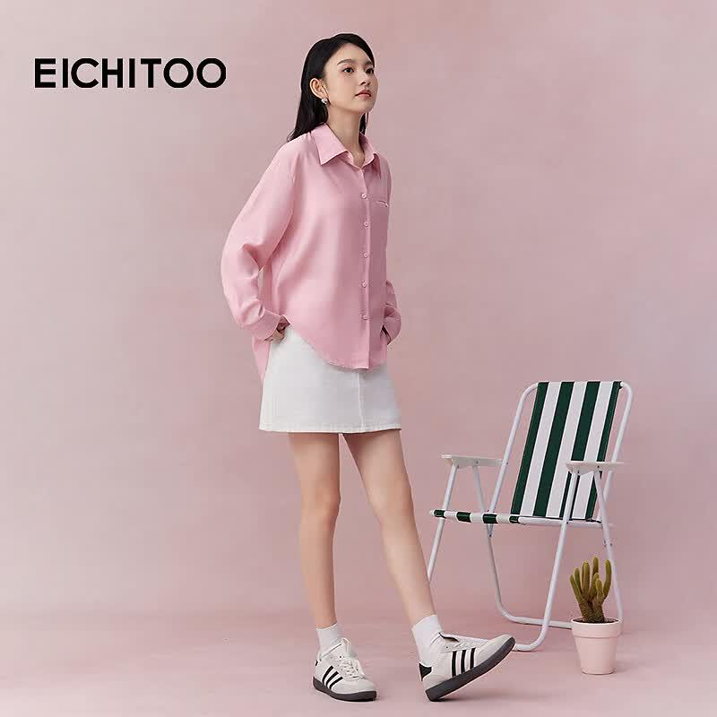 EICHITOO Women's Pink Long Sleeve Collared Shirt