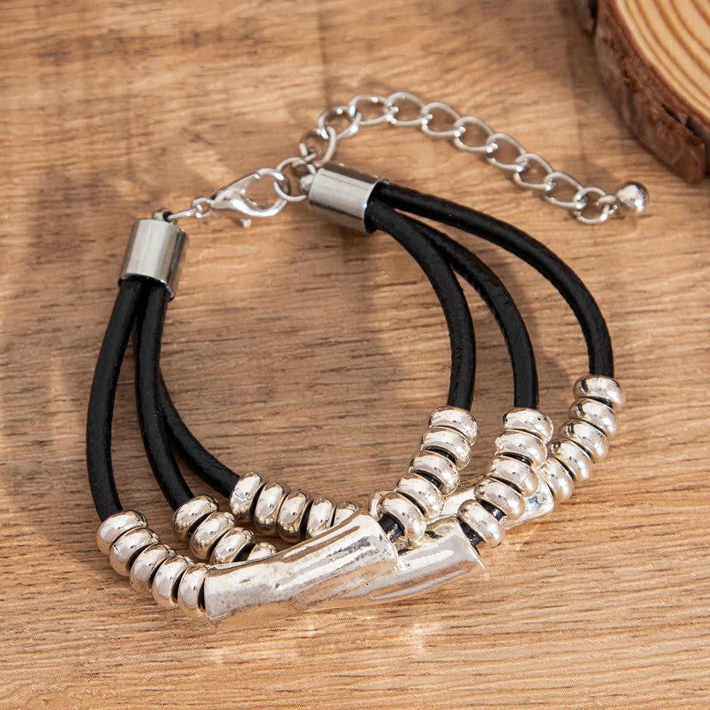 Retro beaded elbow stacked bracelet set, cold wind personality geometric bracelet jewelry