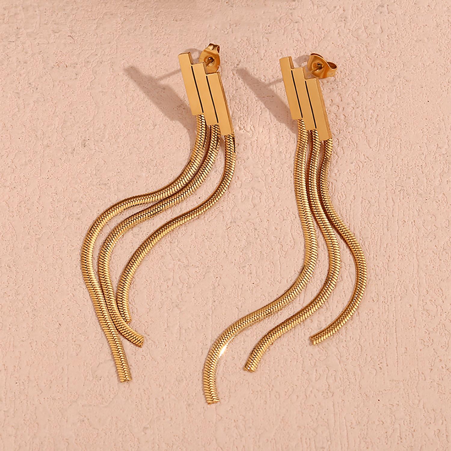 

Трехслойные женские серьги-цепочки с геометрическими кисточками, креативные серьги из нержавеющей стали золотой