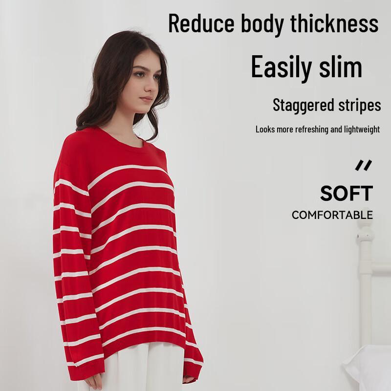 Hengyuanxiang Women's Classic Striped Round Neck Knit Sweater