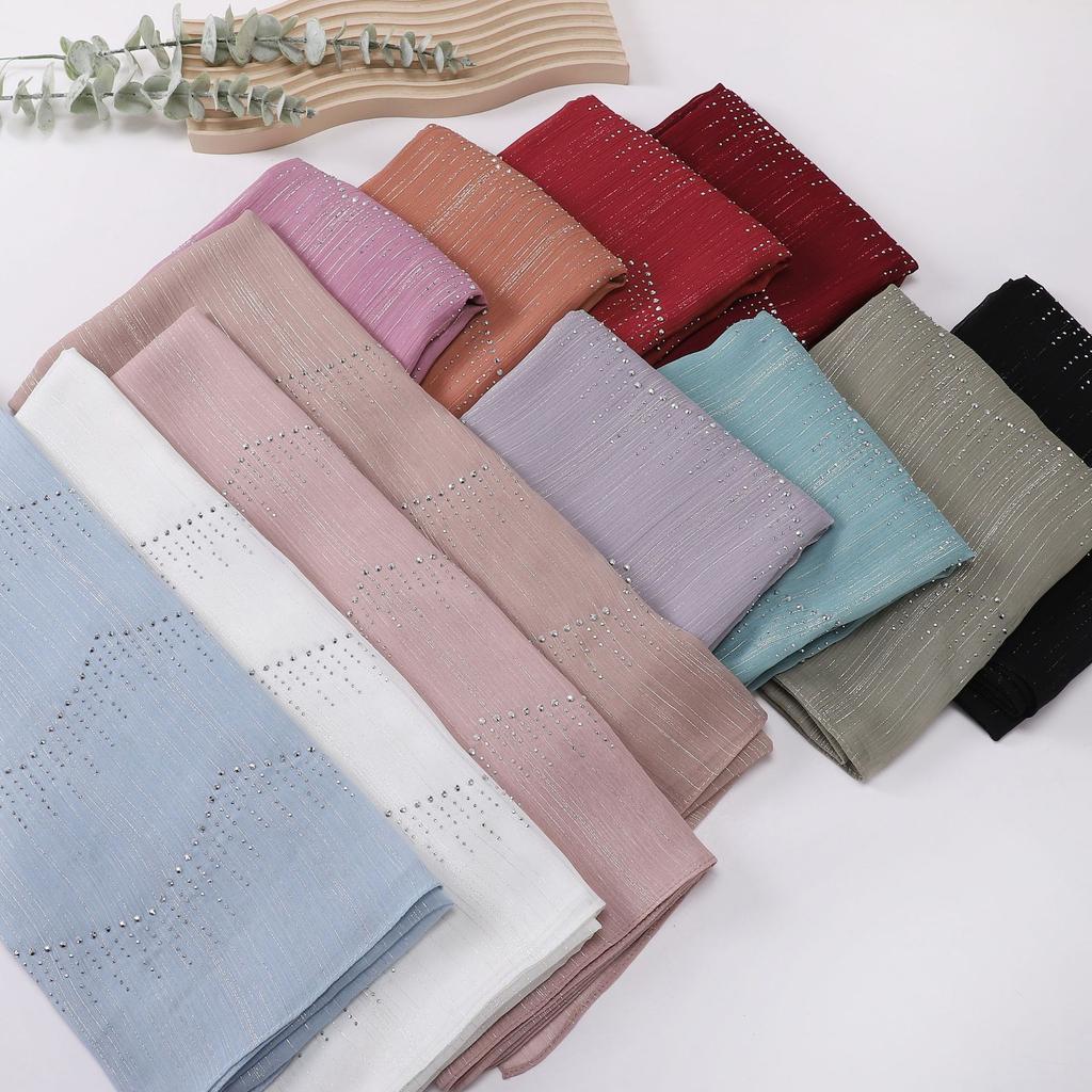 Luxury Rhinestone Chiffon Hijabs Woman Muslim Scarf Shawls Solid Lady Party Shawl Wraps Islamic Turban Female Headscarf Ramadan