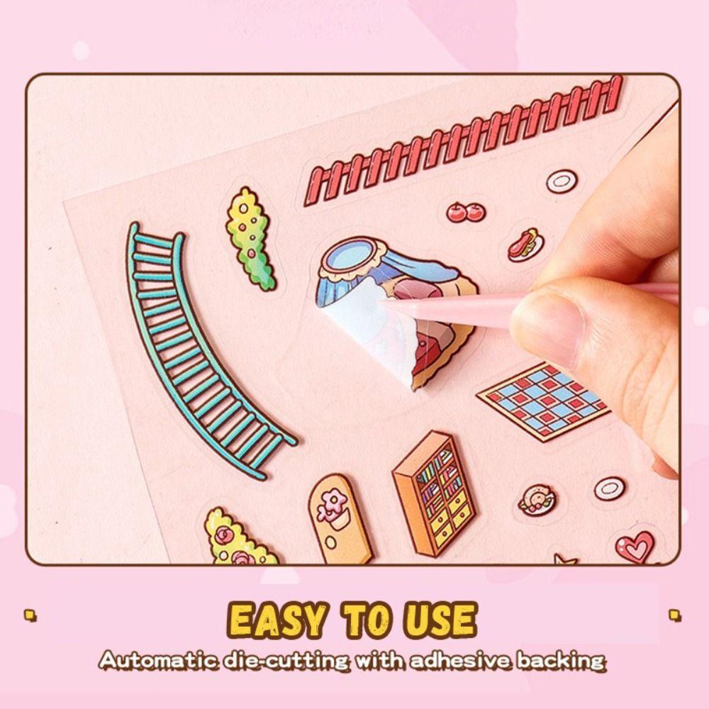 PET 3D Landscape Sticker Decompression Miniature Scene Collage DIY Cabin Scene Sticker  Boys/Girls