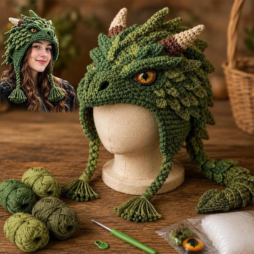 Adorable DIY Hand Crochet Hat Kit Soft Yarn Dragon Wolf Frog Hat  Holiday Present