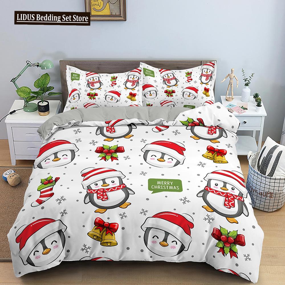 Red Christmas King Queen Duvet Cover Cartoon Santa Claus Bedding Set For Kid Boy Girl Happy Holiday 2/3pcs Polyester Quilt Cover