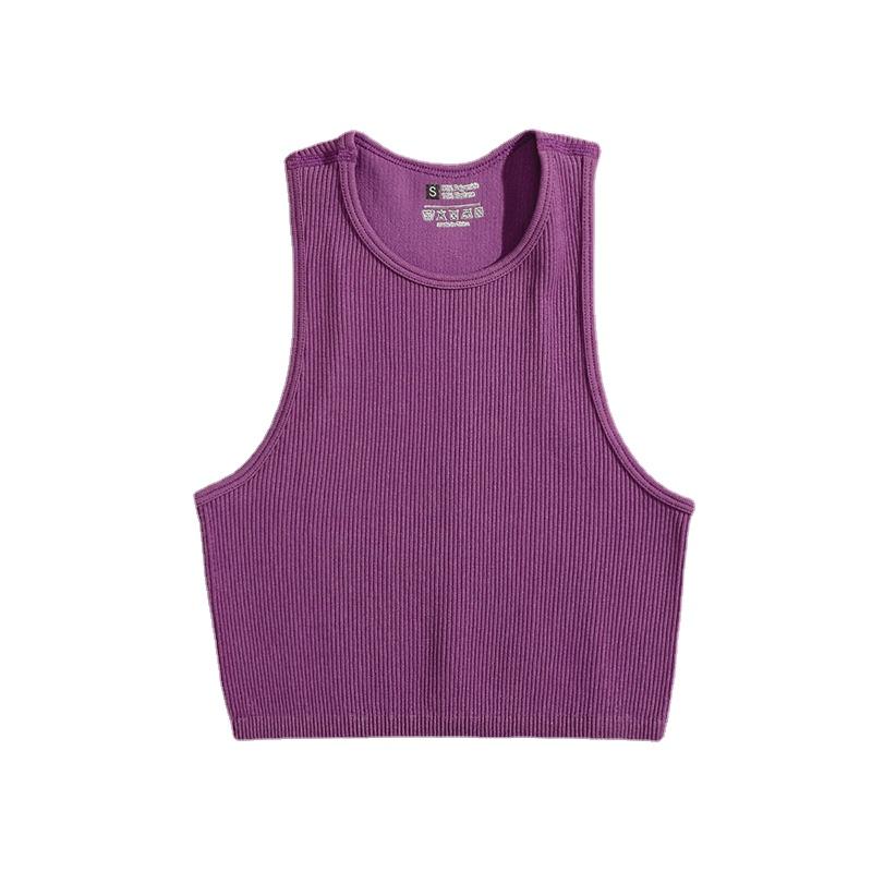 O-Ausschnitt Einfarbiges Crop-Top Damen Einfarbige Basic-T-Shirts Weste Nahtlos Streetwear Elastisches Gestrick Ärmellos Lässige Tanktops Damen