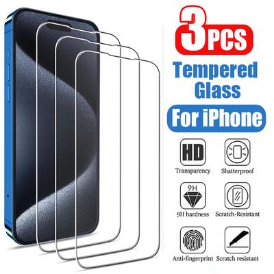 3 Τεμάχια Τζάμι Tempered για iPhone 14 13 12 11 15 16 Pro Max Mini Προστατευτικό Οθόνης για iPhone XR X XS MAX SE 2020 Προστατευτικό Γυαλί