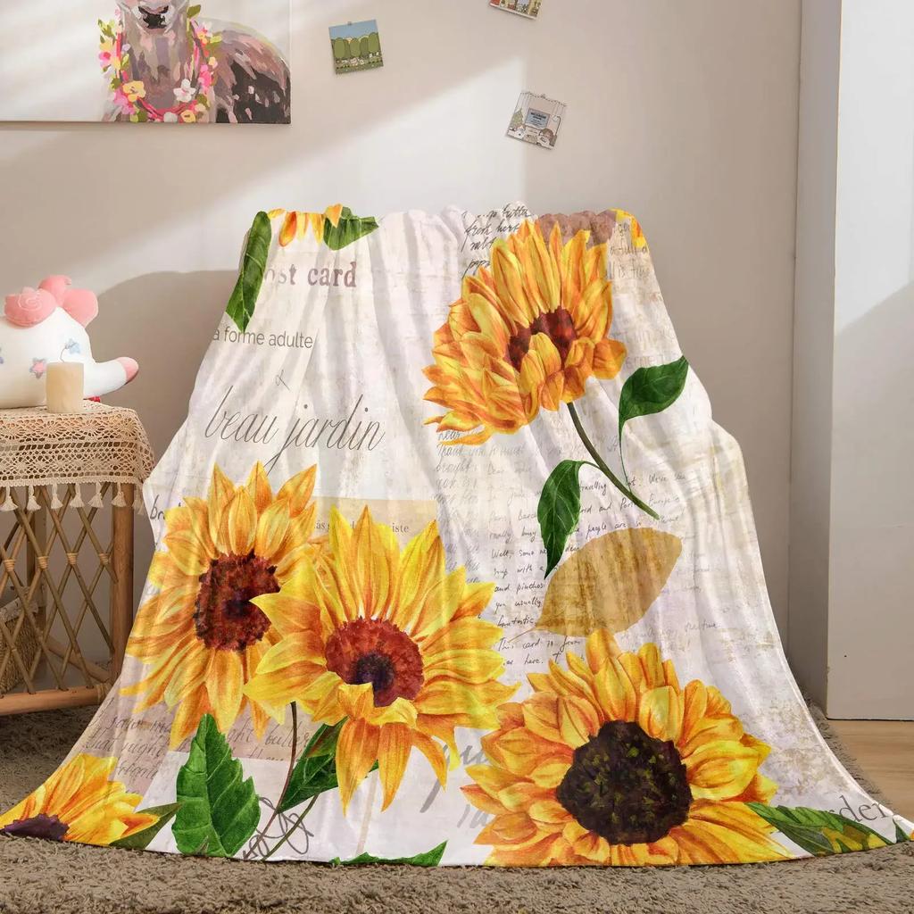 Sunflower Print Super Soft Throw Blanket for Bed Couch Sofa Lightweight Travelling Camping Throw Size for Kids Adults Women Boys